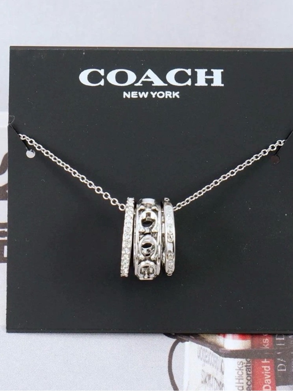 Coach Silver-Tone Layered Ring Pendant Necklace with Crystals
